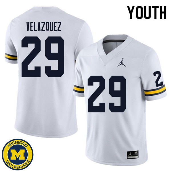 Youth Michigan Wolverines #29 Joey Velazquez White Replica Stitch Jersey